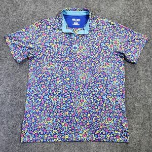 Pins & Aces Polo Shirt Mens XL Blue Floral Print Golf Performance Stretch